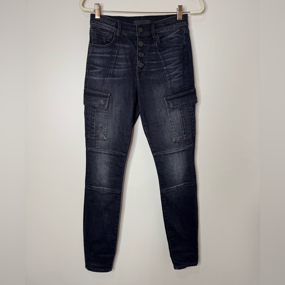 3x1 NYC Vida High Rise Cargo Skinny Jeans Button Fly Weber Black Size 27